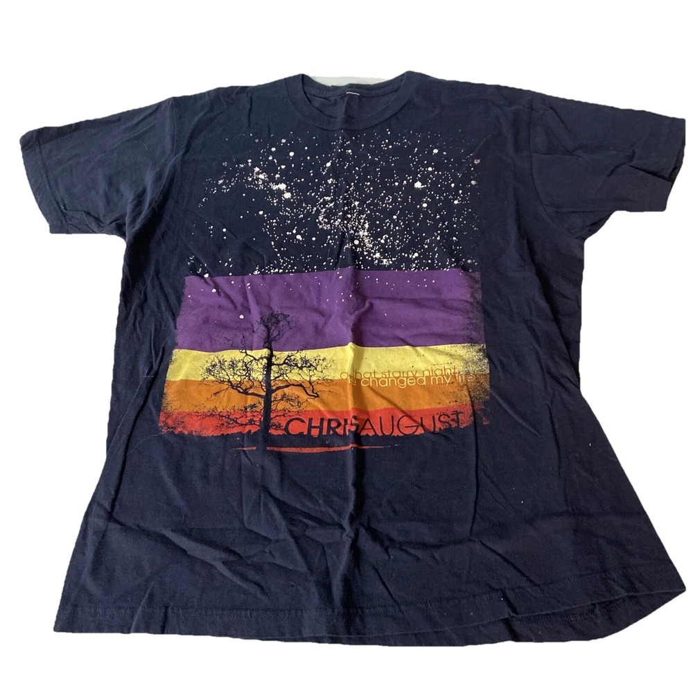 Chris August Mens T Shirt Large Starry Night Graphic Navy Blue Music Tee
